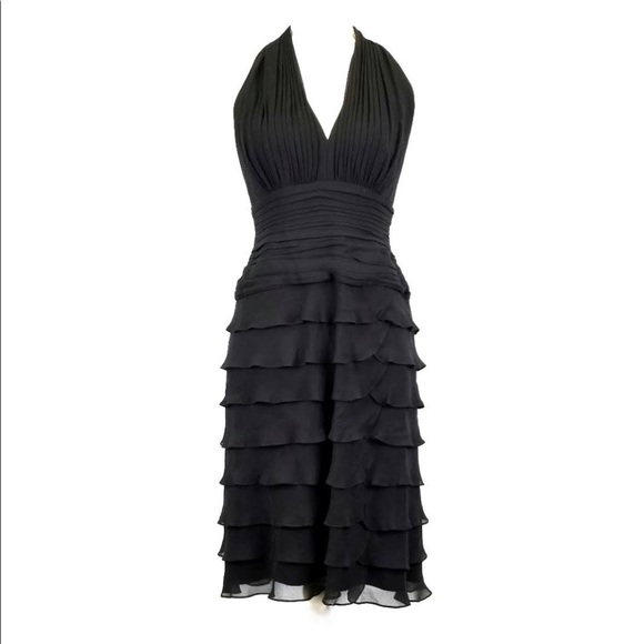 WHBM Black Halter Neck Ruffle Skirt MIDI Dress - Picture 1 of 14